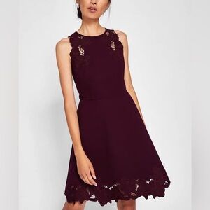 Ted Baker Emmona Embroidered Skater Dress Maroon NWOT